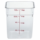 Cambro, CamSquare Food Container, 8 qt, 9 1/8" Deep, Clear, Plastic