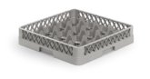Culinary Essentials, 16-Comp Glass Rack, Comp Size: 4 3/8" Square, 3 1/4"H Max Inside, Open Bottom & Sidewall, Grey