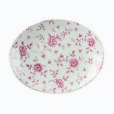 Churchill China, Oval Coupe Plate, Vintage Prints, 12 1/2" x 10", Cranberry Rose Chintz