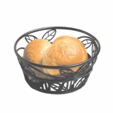 American Metalcraft Bread Basket, 8" dia., Black Leaf Design