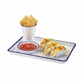CAL-MIL, Enamelware Rectangular Tray, 13" x 9" x 1", Melamine, White w/Blue Edge