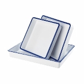 CAL-MIL, Enamelware Rectangular Tray, 12" x 10" x 2", Melamine, White w/Blue Edge