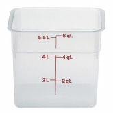 Cambro, CamSquare Food Container, 6 qt, 8 3/8" x 8 3/8" x 7 1/4", Translucent, Polypropylene