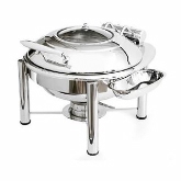 Eastern Tabletop, Pillar'd Stand Round Induction Chafer, 6 qt, Crown, w/Hinged Glass Lid, 18/10 S/S