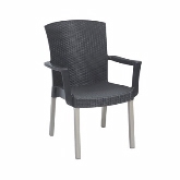 Grosfillex, Classic Stacking Dining Armchair, Charcoal, Havana, Synthetic Wicker