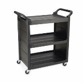 Rubbermaid Utility Cart, 3 Shelves, Smooth Surface, Handles, End Panels, 3 Swivel Casters