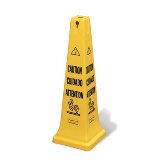 Rubbermaid Safety Cone, Multi Lingual, Caution, 12 1/4" L x 12 1/4" W x 36" H, Yellow