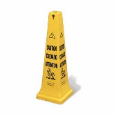 Rubbermaid Safety Cone, Multi Lingual, Caution, 12 1/4" L x 12 1/4" W x 36" H, Yellow