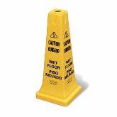 Rubbermaid Safety Cone, Multi Lingual Caution, Wet Floor, 10 1/2" L x 10 1/2" W x 25 3/4", Yellow
