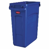 Rubbermaid, Slim Jim Waste Container, Dark Blue, Open Type, w/o Lid, 16 gallon