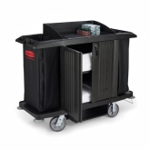 Rubbermaid Housekeeping Cart, w/ Doors & Vinyl Bag, Black