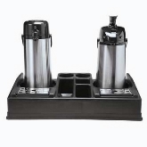 Service Ideas Inc. Airpot Stand, Holds 2 Airpot, 5 Compartments for Condiments, Plastic, Black