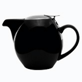 Service Ideas Inc. Teapot, 16 oz, w/ Lid and Infuser Basket, Oval Style, Ceramic, Black