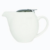 Service Ideas Inc. Teapot, 16 oz, w/ Lid and Infuser Basket, Oval Style, Ceramic, White