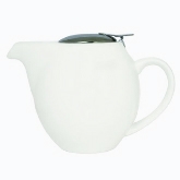 Service Ideas Inc. Teapot, 16 oz, w/ Lid and Infuser Basket, Oval Style, Ceramic, White