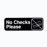 Vollrath "No Checks Please" Sign, 3" x 9", White on Black
