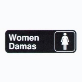 Vollrath "Women/Damas" Sign, 3" x 9", White on Black