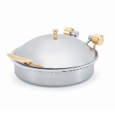 Vollrath Intrigue Induction Chafer, 6 qt, Large, Round, S/S Brass Trim w/Porcelain Food Pan