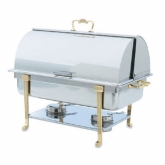 Vollrath Classic Design Full Size Brass Trim Chafer w/ROLL Top Cover, Oblong 9 qt, S/S