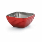 Vollrath, Square Double Wall Serving Bowl,1.8 qt, S/S, w/Metallic Dazzle Red Color Finish