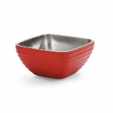 Vollrath, Square Double Wall Serving Bowl,3.2 qt, S/S, w/Classic Fire Engine Red Color Finish